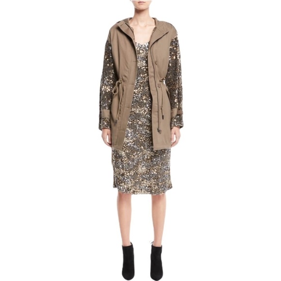 Joie Sequin Embellished Statement Sequin Sleeve Anorak Trench Jacket NWT - Picture 4 of 12